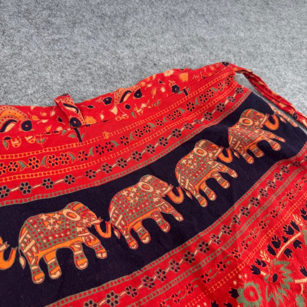 Boho Red Elephant Paisley Floral Wrap Midi Skirt Hippie Festival One Size - Picture 2 of 5